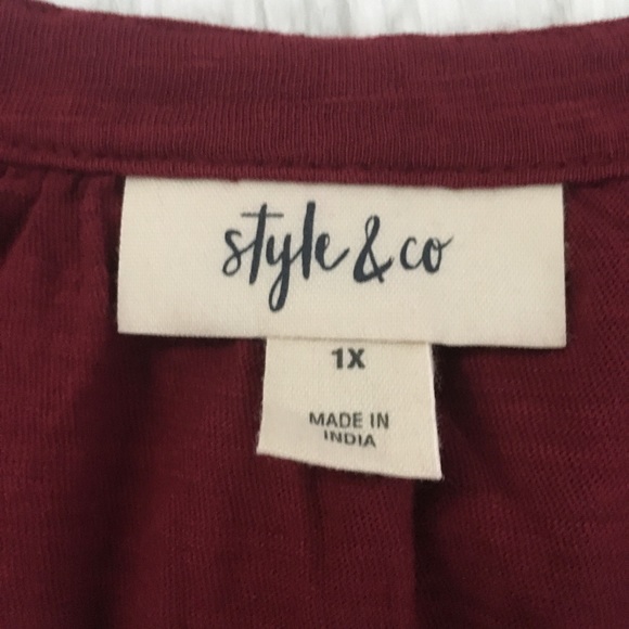 Style & Co. Split Neck Blouse Top Burgundy Plus Size Balloon Sleeve 3/4 - Picture 2 of 10